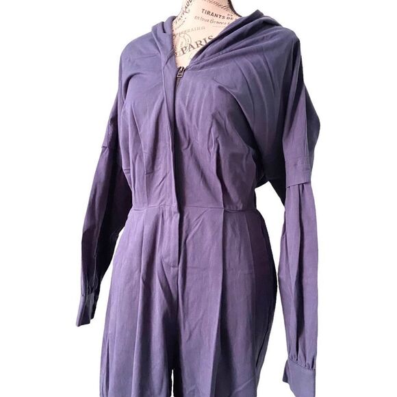 NWT The Korner Navy Blue Jumpsuit Long Sleeve Front Zip with Hoodie in Size S
